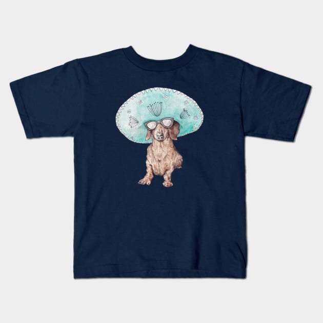 Doxie Mexicano Kids T-Shirt by wanderinglaur